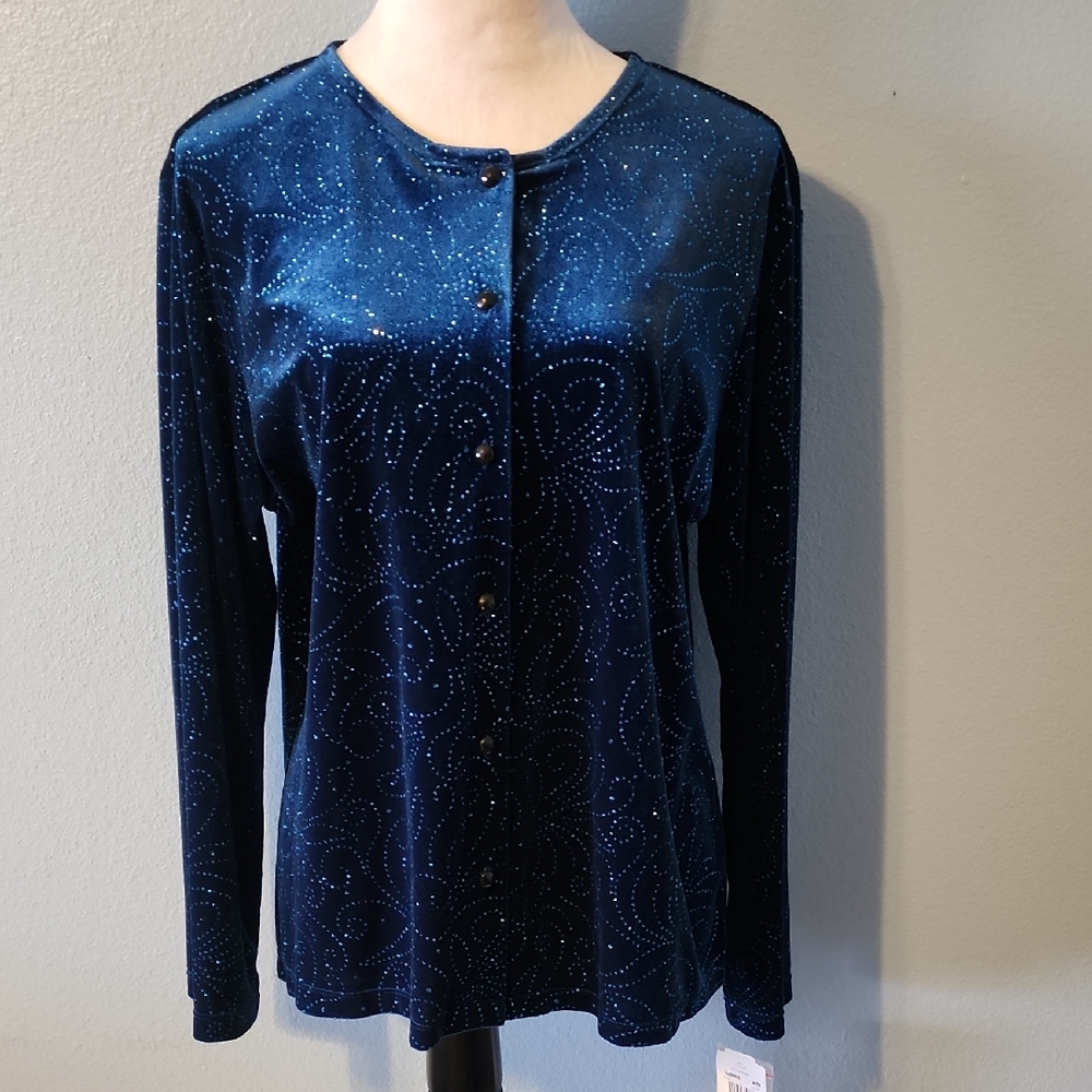 Notations Elegant Blue Velvet Women's Top Sz Xl